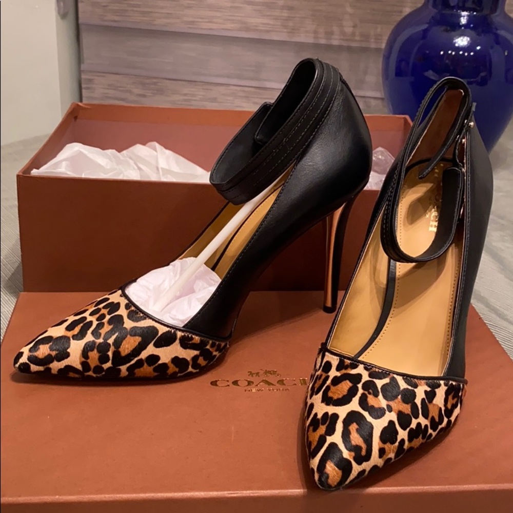 Coach 5in leopard print heels Brand New in box!